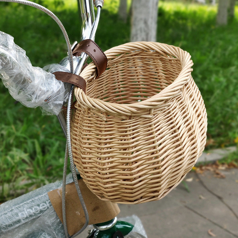 Damen Handgefertigter Fahrradkorb mit Ledergriffen Karnz
