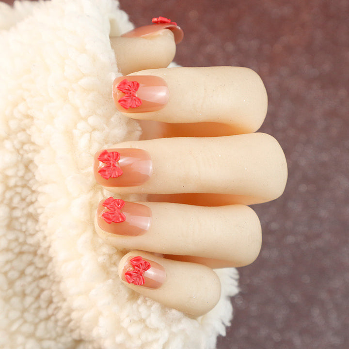 Florales, mit einer Schleife verziertes Press-On-Nagelset