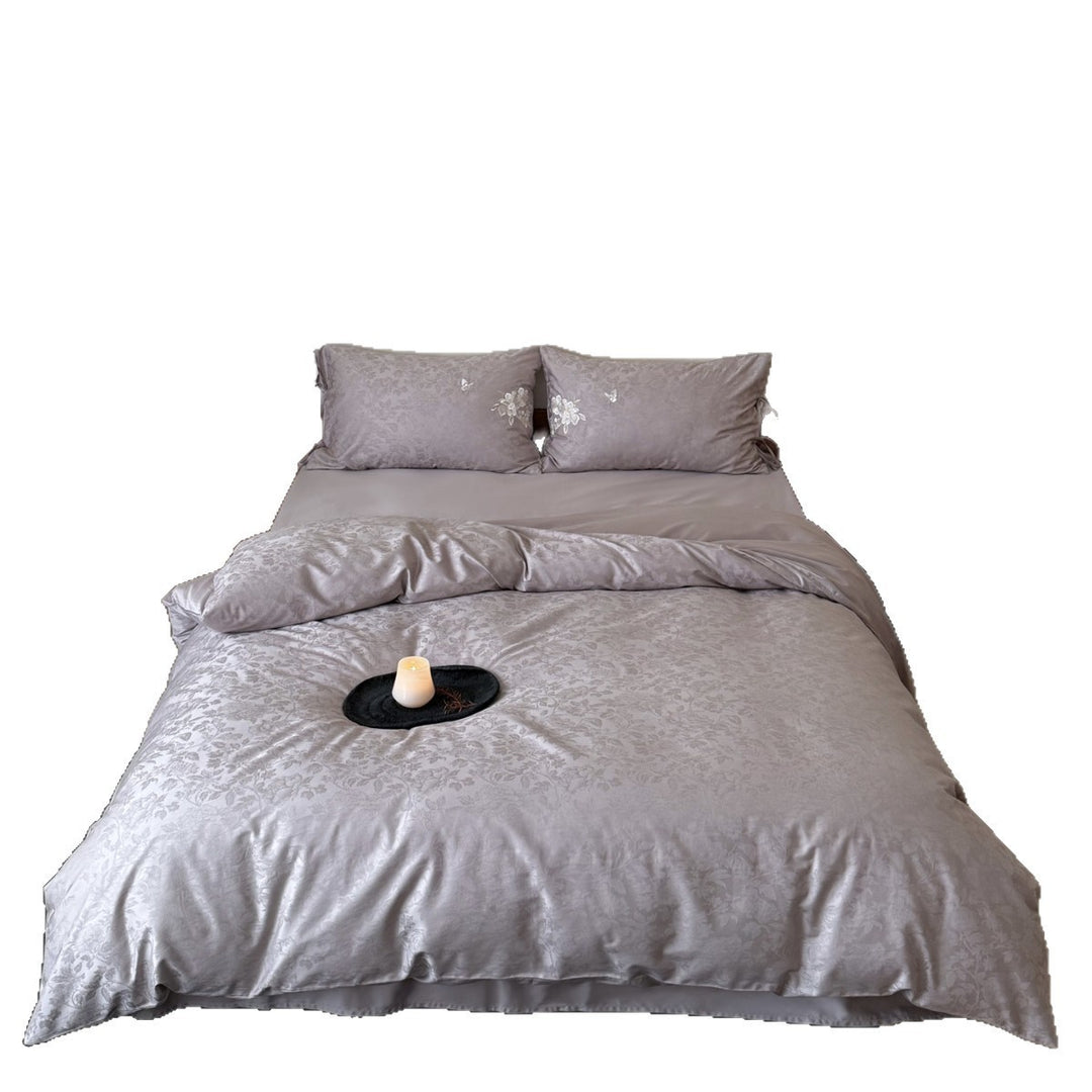 Umkehrbare Jacquard-Florale Bettbezugset mit Krawattenverschluss Kissenbezügen