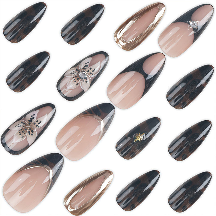 Künstlerisches Press-On-Nagelset mit eleganten floralen und abstrakten Designs Karnz
