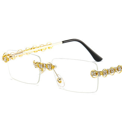 Damen Designer-Sonnenbrille mit funkelndem Rahmen und rechteckigem Glas Karnz