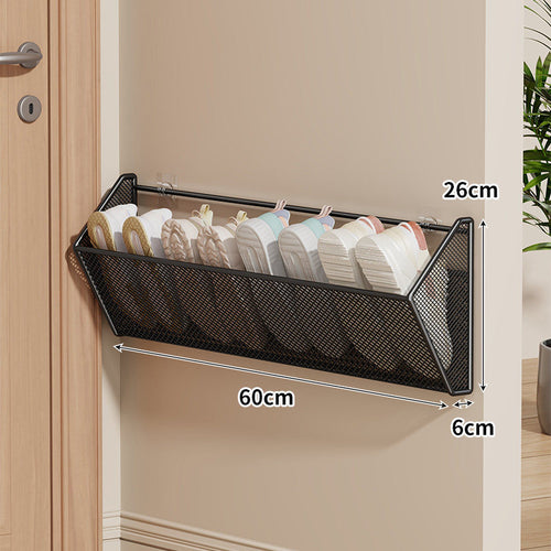 Wandmontierter Mesh-Schuhkorb-Organizer mit geneigtem Hausschuhregal