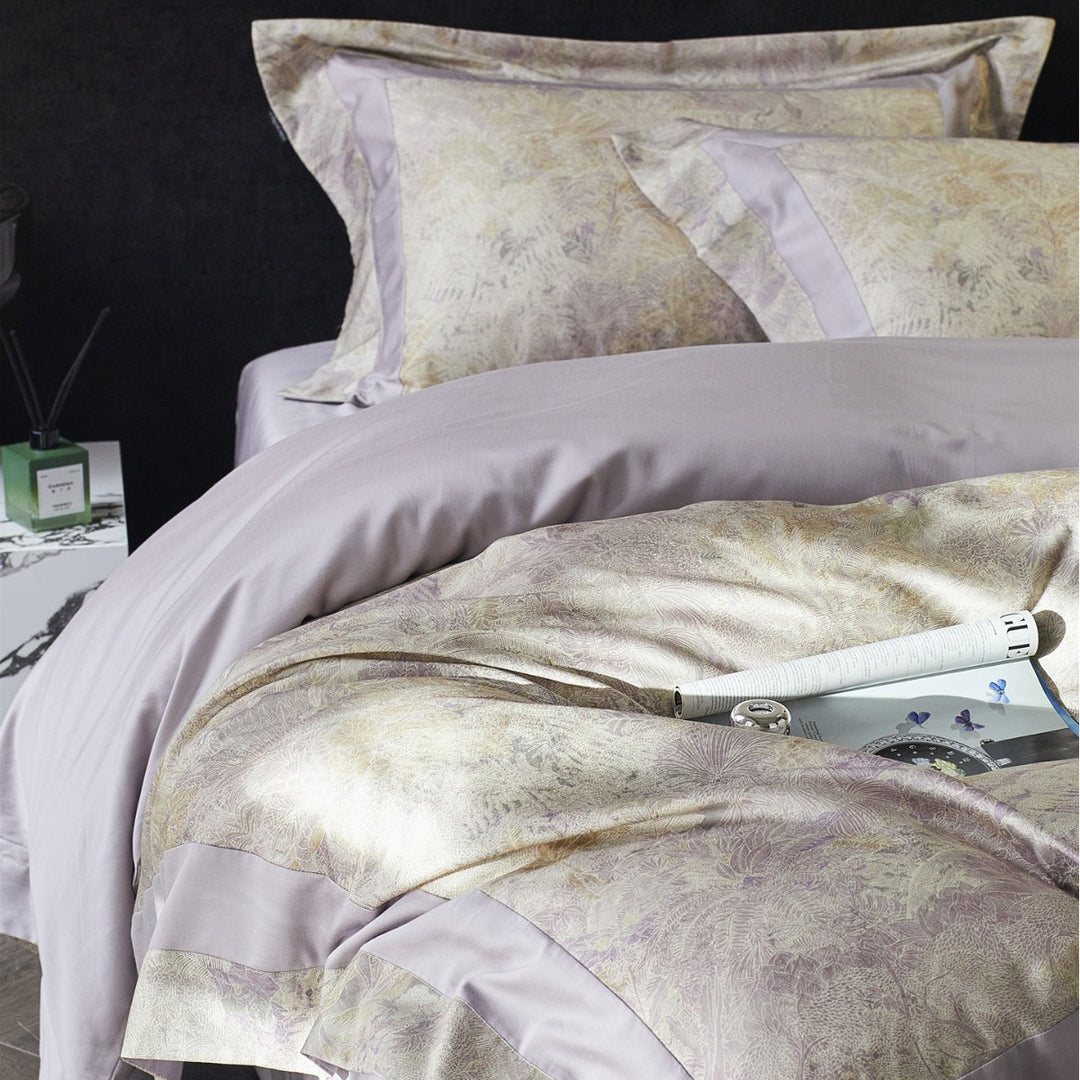 Botanisches Jacquard-Satin-Duvetbezug-Set mit Satinbordüre und Umschlagkissenbezügen