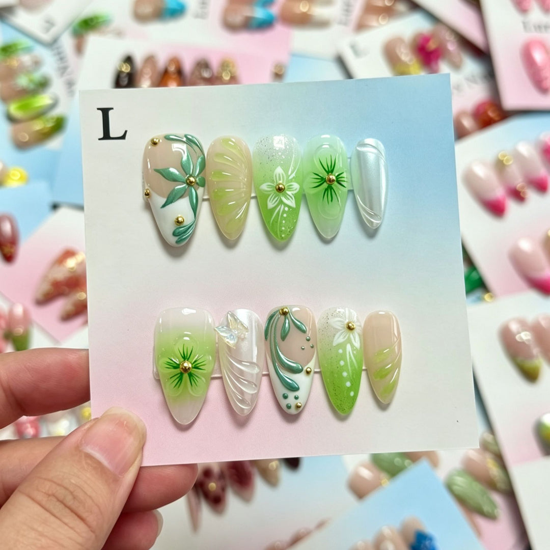 Dekorativer floraler Press-On-Nagelset  1791772903