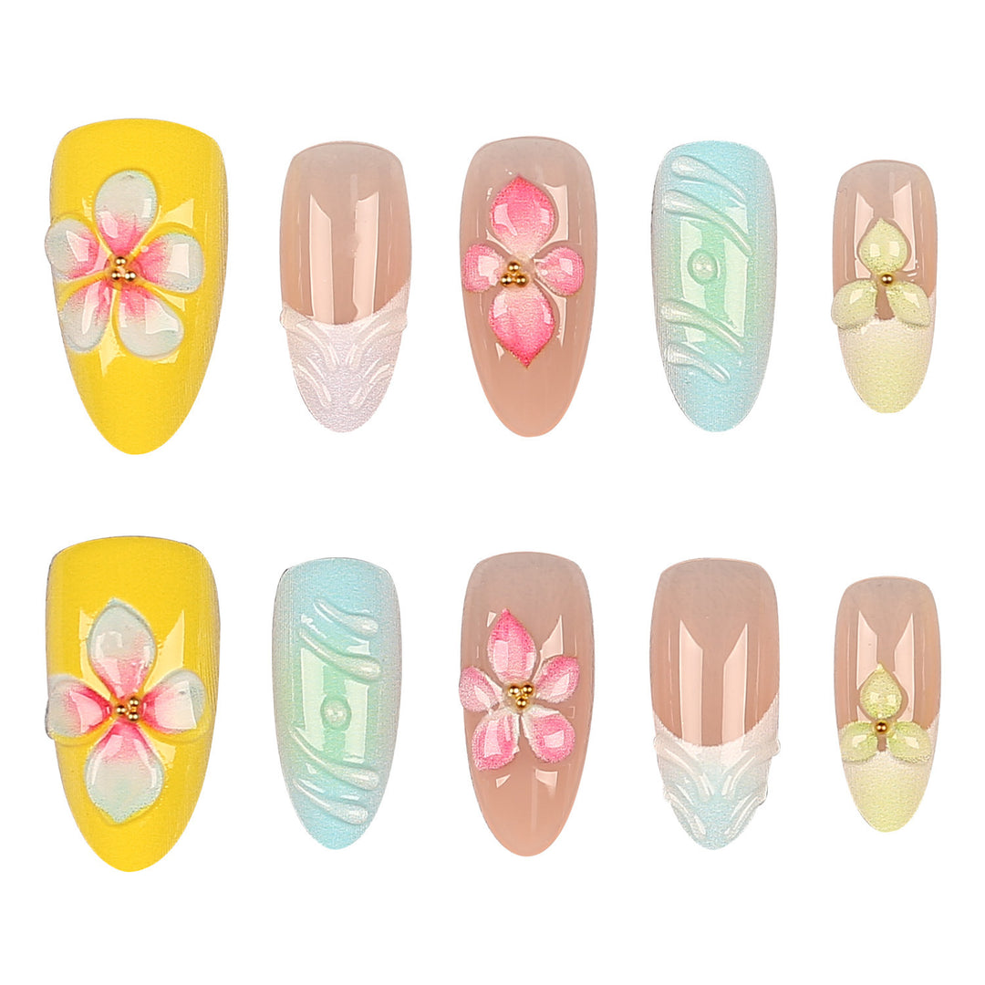 Blumenverzierte Press-On Nagelset