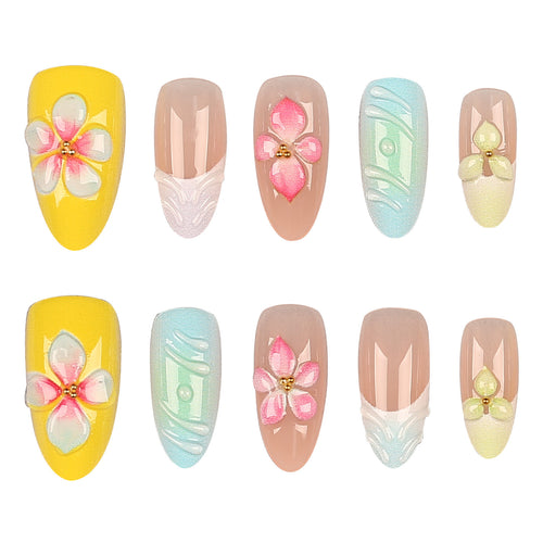 Blumenverzierte Press-On Nagelset