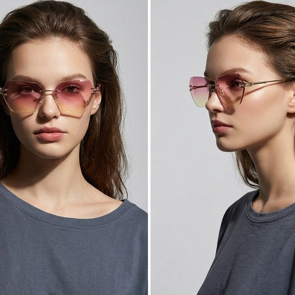 Damen moderne Sonnenbrille mit stilvollem sechseckigem Rahmen Karnz