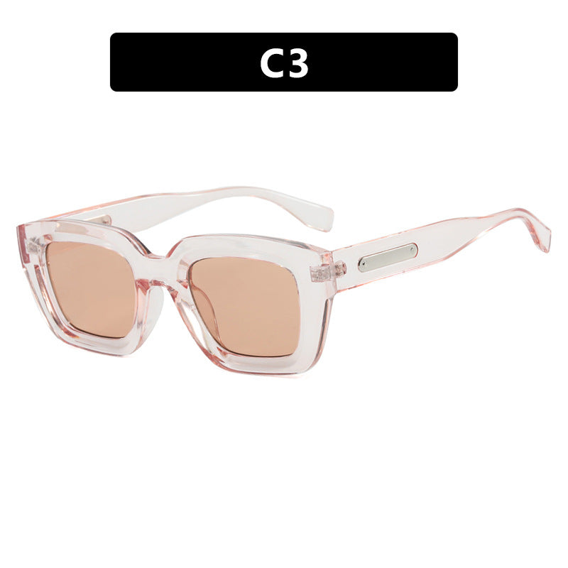 Damen quadratische Sonnenbrille mit transparentem Rahmen und braunen Gläsern Karnz