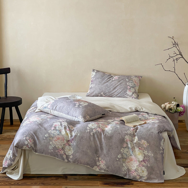 Luxuriöses Baumwollsatin-Bettbezug-Set mit floralem Vintage-Muster und Kissenbezügen