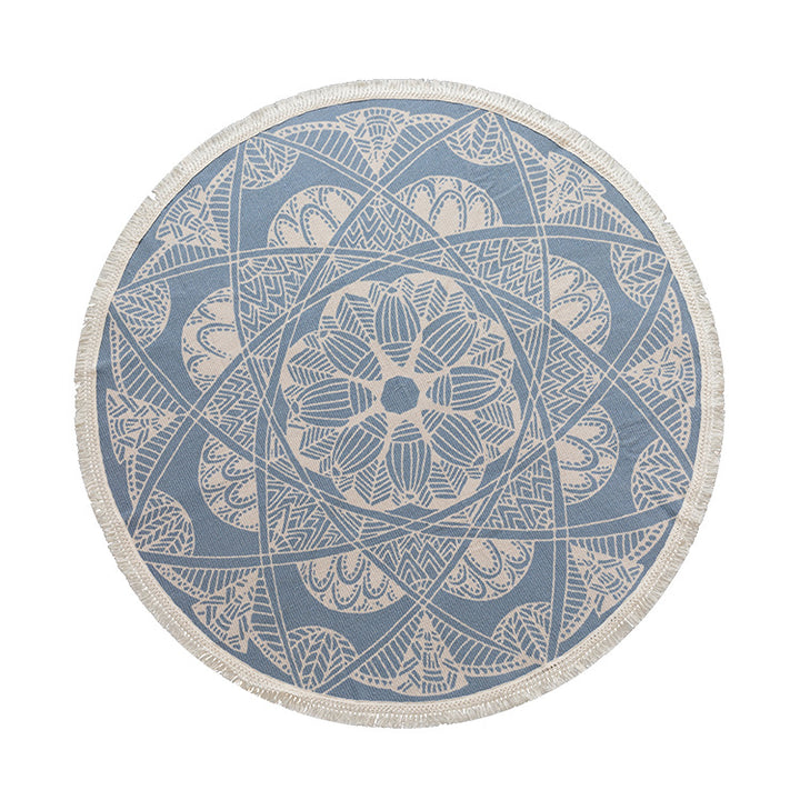 Runder Boho-Baumwollteppich mit Mandala‑Print und Fransenkante