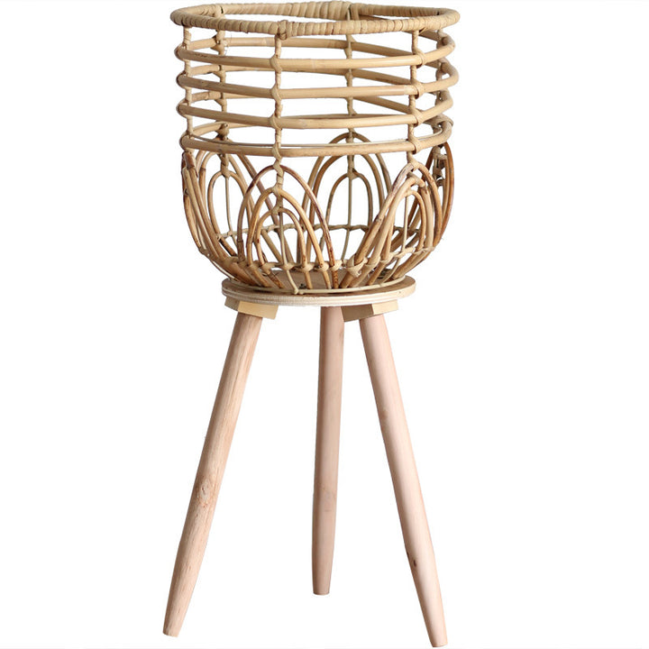Stilvoller Pflanzenständer aus Rattan und Holz Karnz