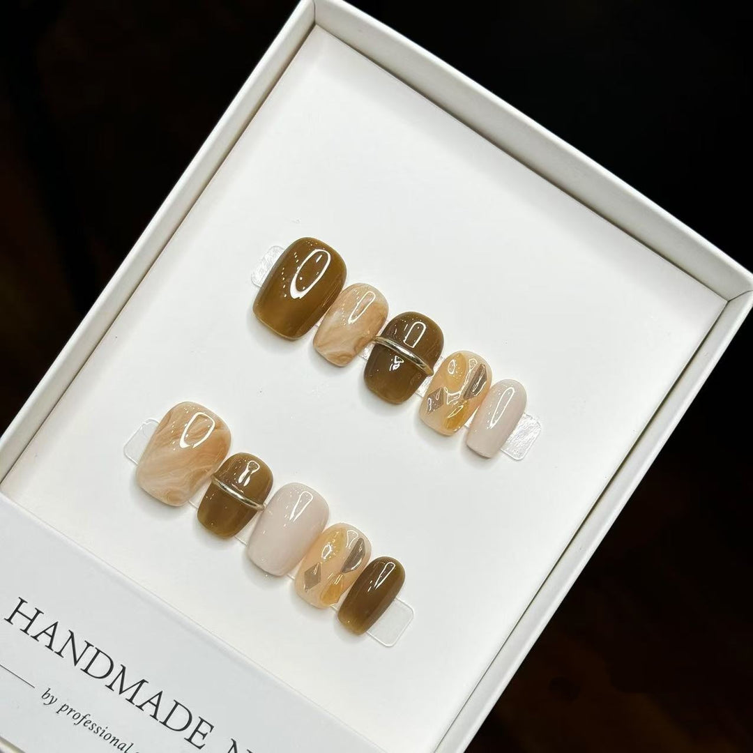 Handgefertigtes Marmor-Effekt Druck-On-Nagelset
