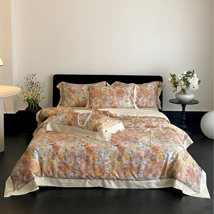 Luxuriöses Baumwollsatin-Bettwäsche-Set mit Aquarell-Marmorprint und feiner Saumkante