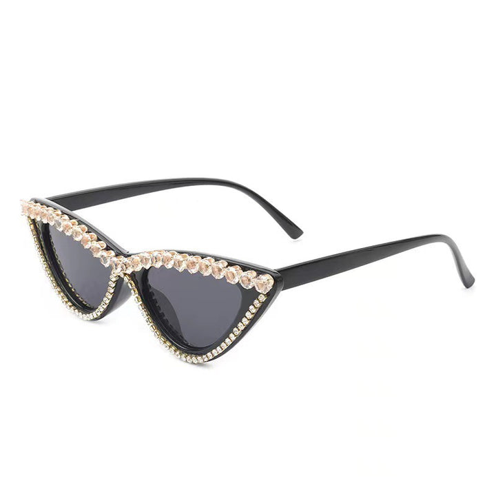 Damen Glamouröse Katzenaugen Sonnenbrille mit Strassbesatz Karnz