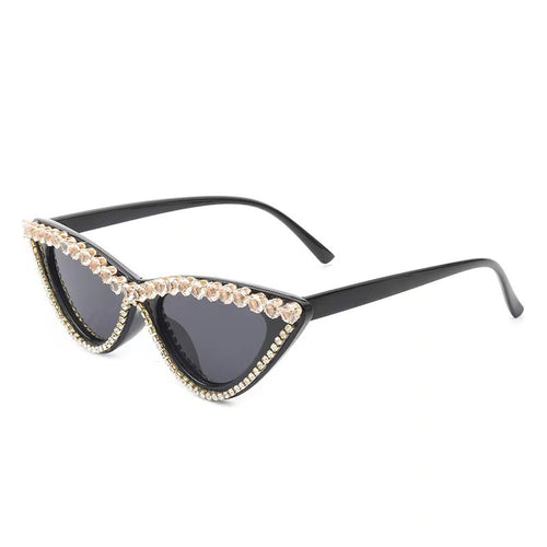 Damen Glamouröse Katzenaugen Sonnenbrille mit Strassbesatz Karnz