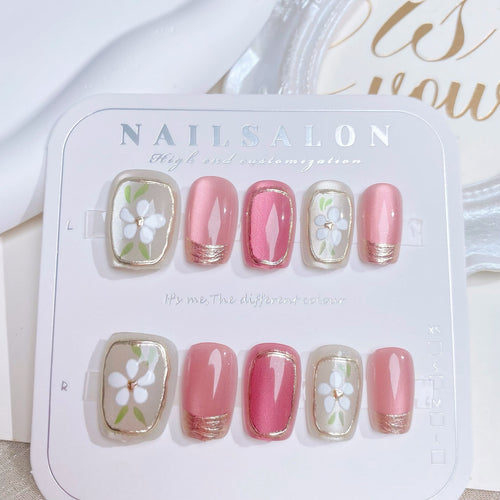 Blumenverziertes Press-On Nagelset