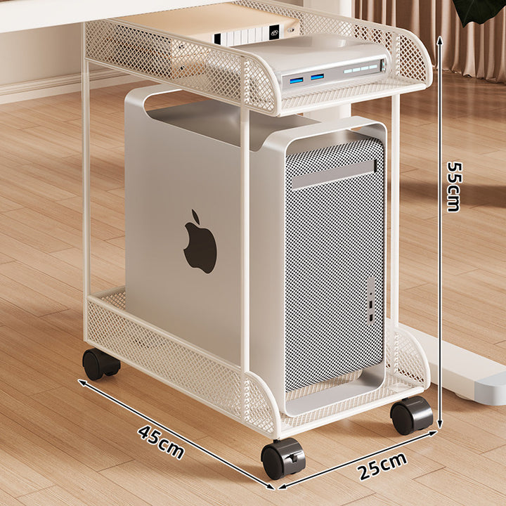 Mobiler Desktop-CPU-Turmständer mit Mesh-Seitenwänden, Holzsockel und arretierbaren Rollen