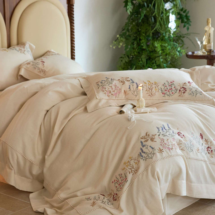 Besticktes Floral Baumwolle Bettbezug Set