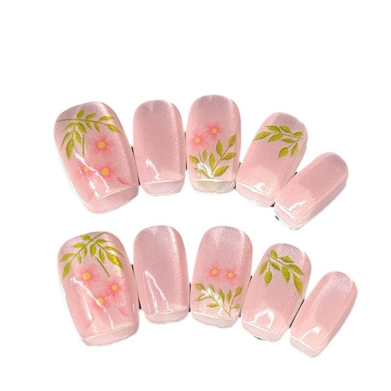 Künstlerisches Press-On-Nägel-Set mit floralem Design Karnz