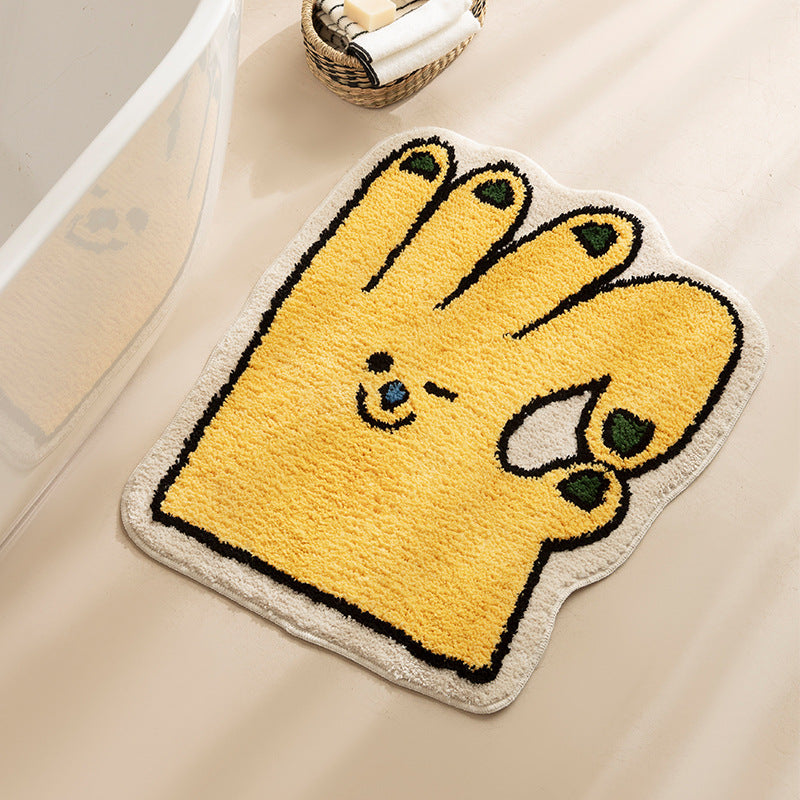 Geformter Badteppich in Handform mit tuftierter Chenille‑Textur und rutschfester Unterseite