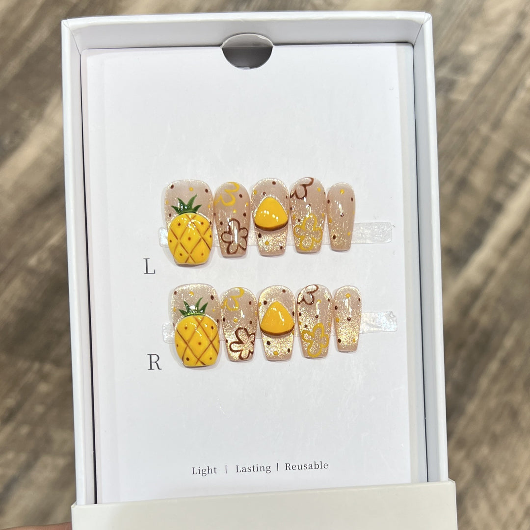 Tropisches Obst-Themen Press-On Nagelset Karnz