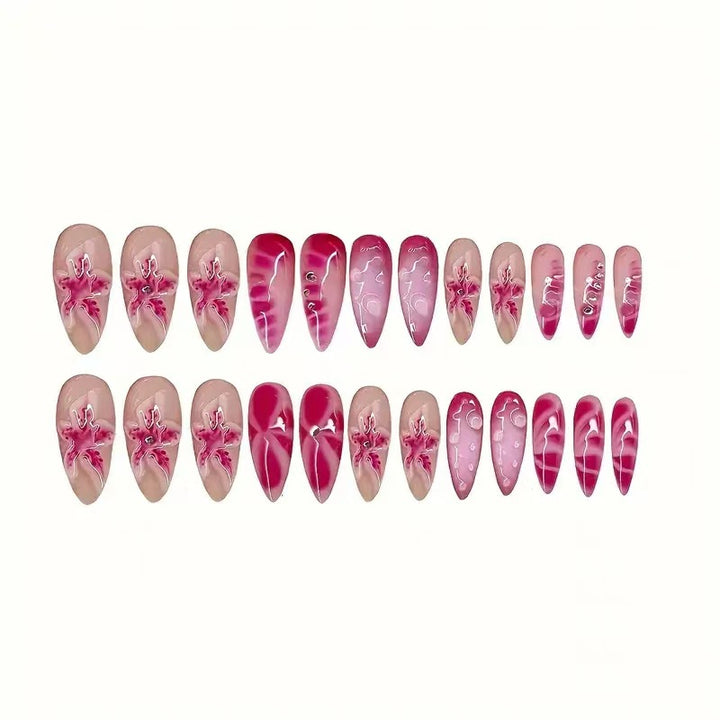 Künstlerische Stiletto Nail Enhancements mit aufwendigem Blumenmuster Karnz