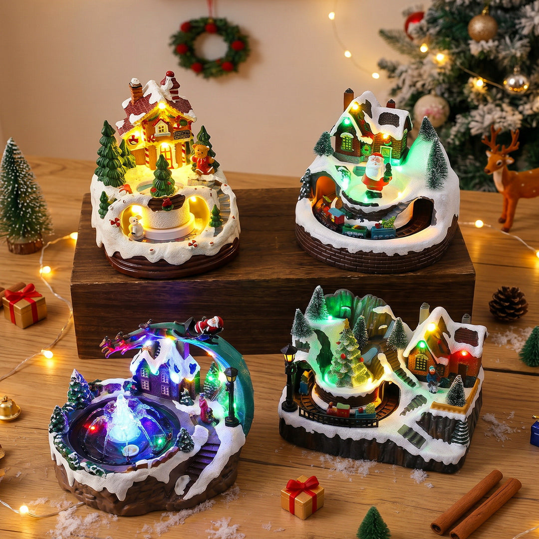 Beleuchtete Weihnachtsdorf-Dekoration mit beweglichen Figuren Karnz