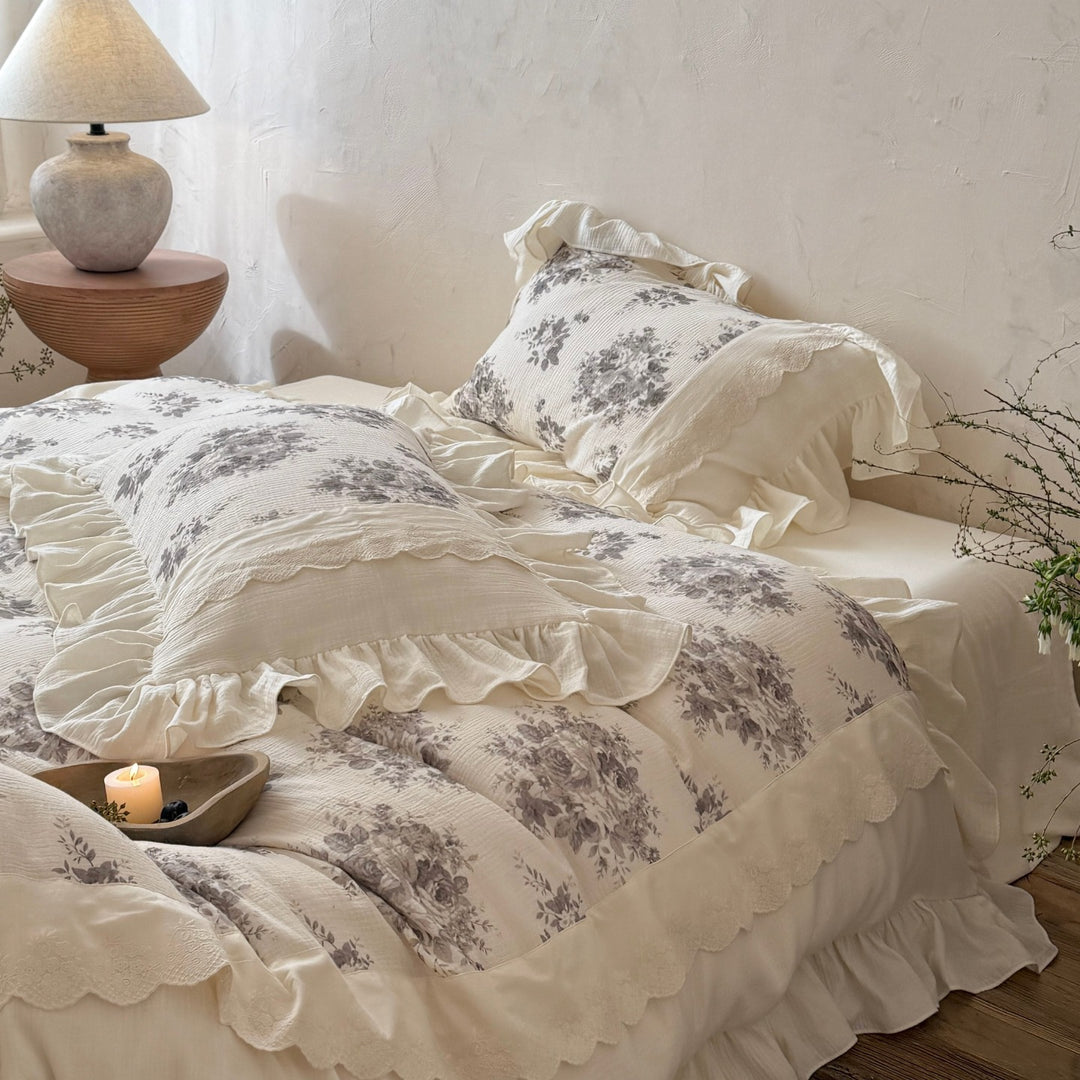 Rüsch Vintage Floral Baumwolle Bettbezug Set mit dekorativen Kissenbezügen