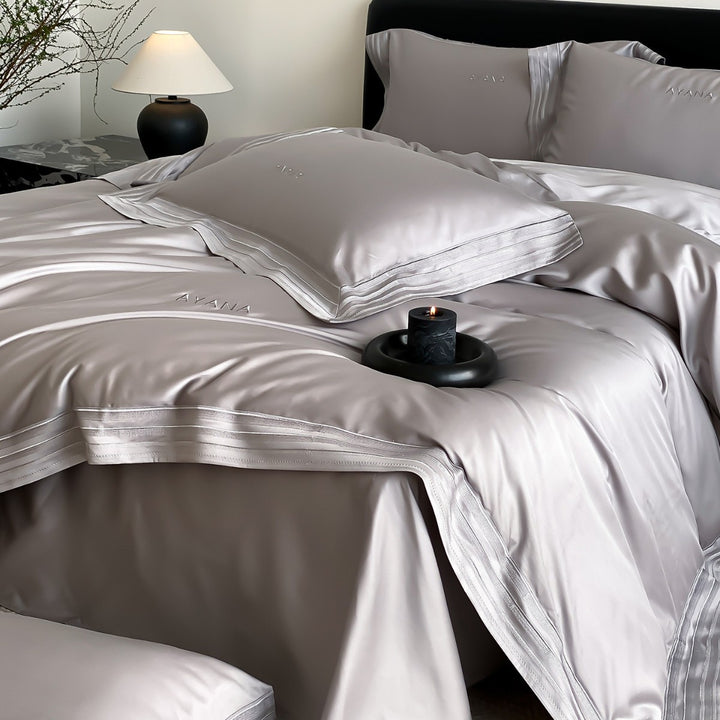 Seidenglanz Bettbezug und Kopfkissenbezug Set mit Dreifach-Pleat Saum
