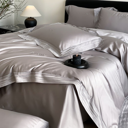 Seidenglanz Bettbezug und Kopfkissenbezug Set mit Dreifach-Pleat Saum