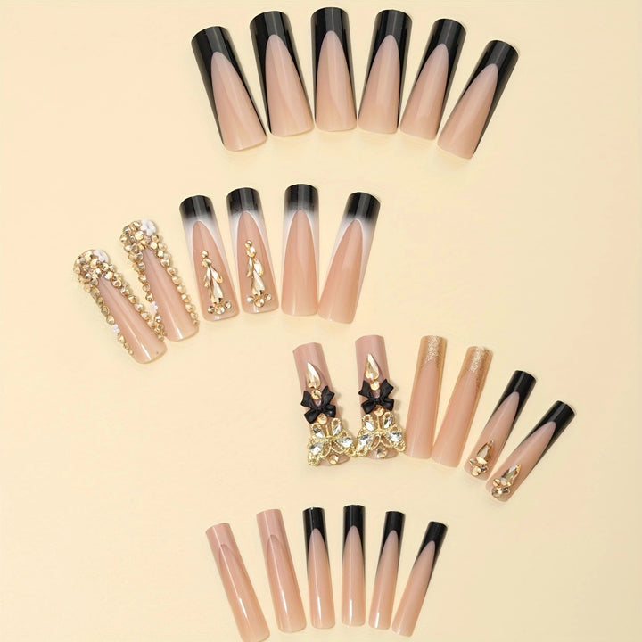Kunstnagelset mit eleganten 3D-Verzierungen und Kristallakzenten Karnz