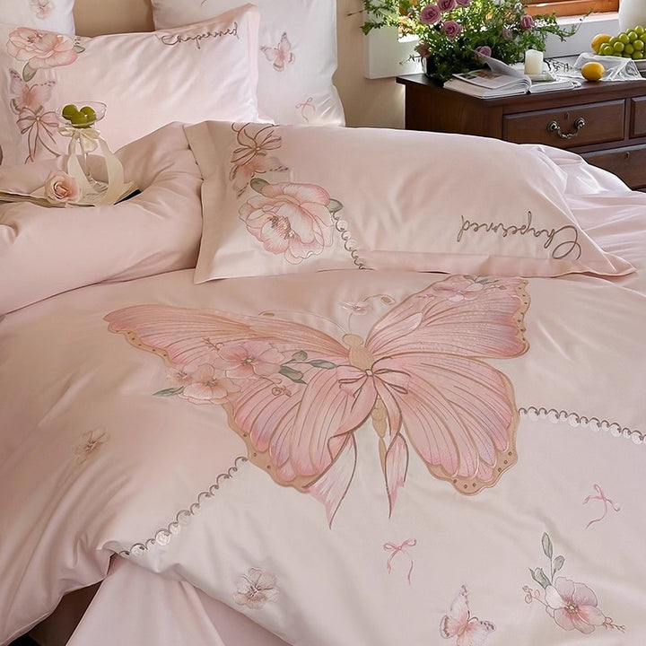 Bestickte Seidengriffige Schmetterlingsblüten Bettbezug Set