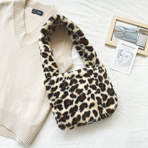 Luxuriöse Kunstfell Leopardenmuster Handtasche