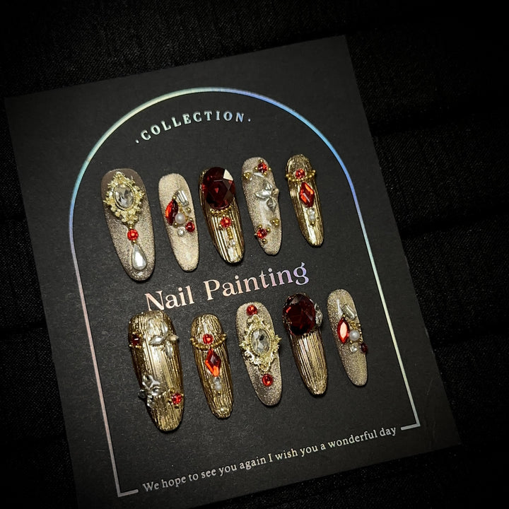 Luxuriöse mit Strass besetzte Press-On Nagelkunst