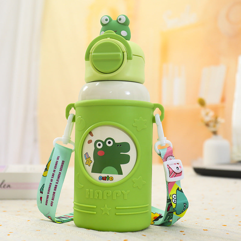 Damen Isolierte Trinkflasche mit niedlichem Froschdesign und praktischem Tragegurt Karnz