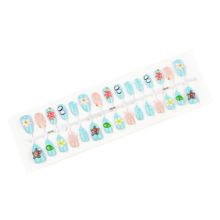 Künstlerisches, von Sommer inspiriertes Press-On Nagelkunst Set Karnz
