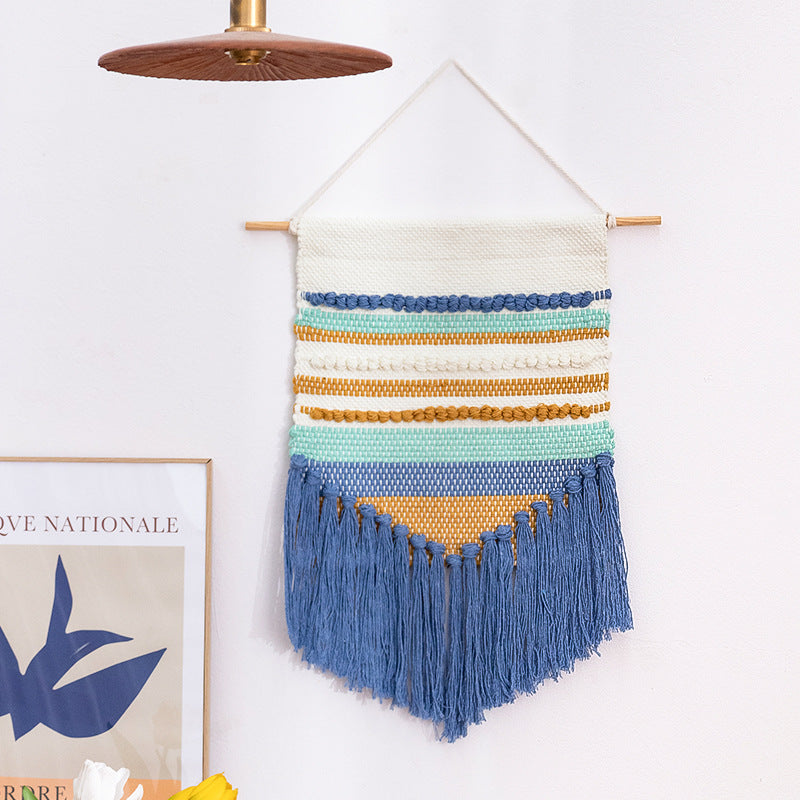 Handgewebter Wandbehang im Boho-Stil mit Quasten und geometrischer Struktur