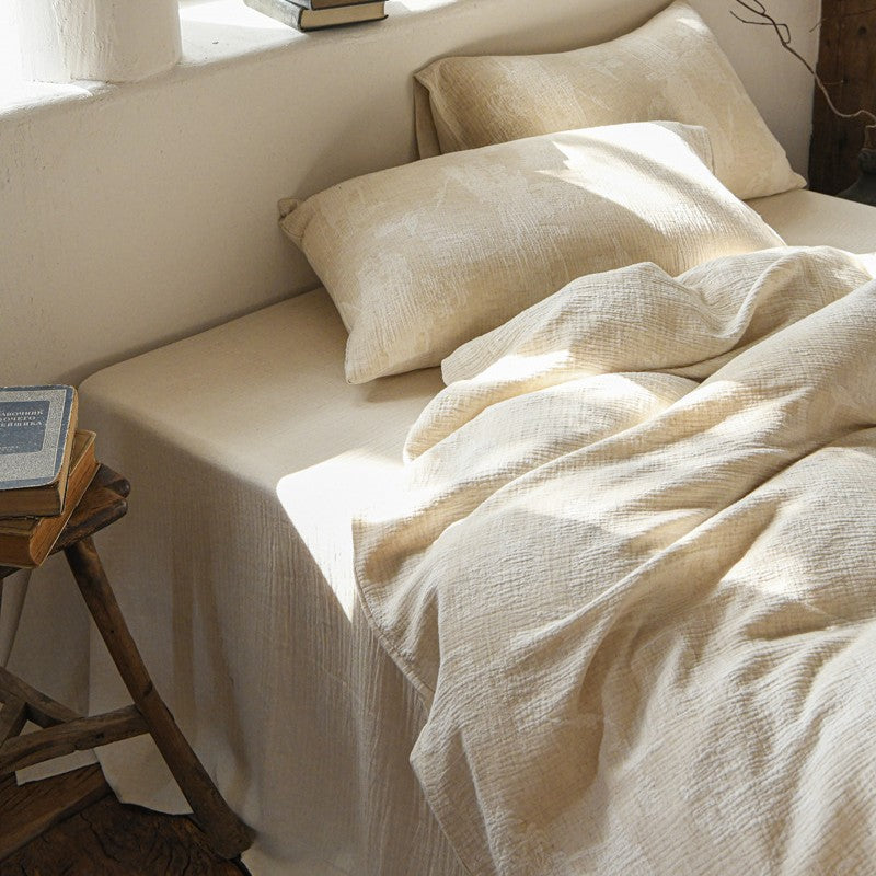 Rustic Washed Linen-Blend Textured Duvet Cover Set with Envelope Closure