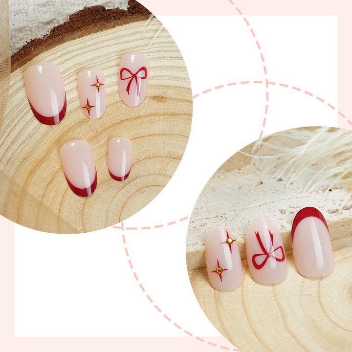 Kunstnagelset mit elegantem Bogen-Design und Glitzereffekten Karnz