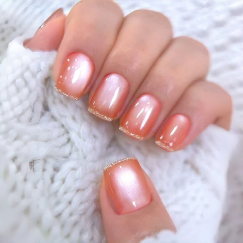 Glänzende French Tip Drucknägel mit Schimmer-Effekten Karnz