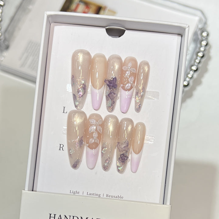 Elegantes Dekoratives Florales Press-On Nagelset