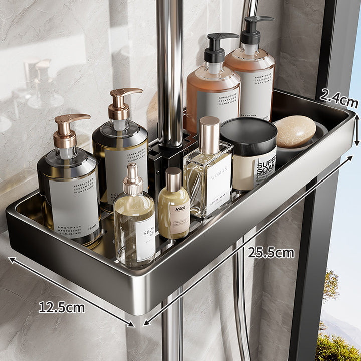 Schlanke Edelstahl-Duschregal-Organizer mit integriertem Handtuchhalter