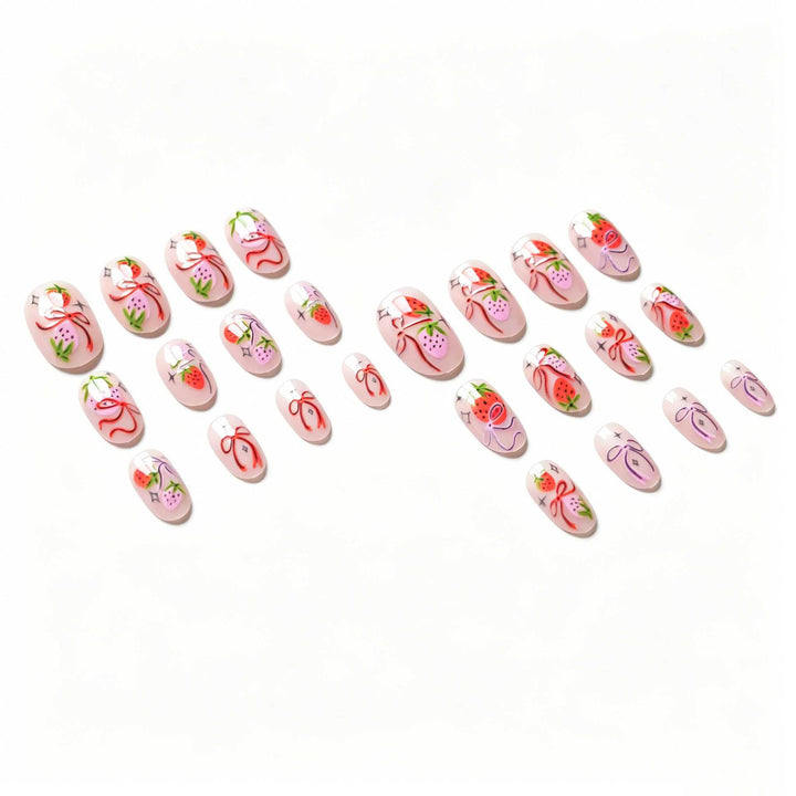 Erdbeeren-Themen Handgemalte Nagelkunst