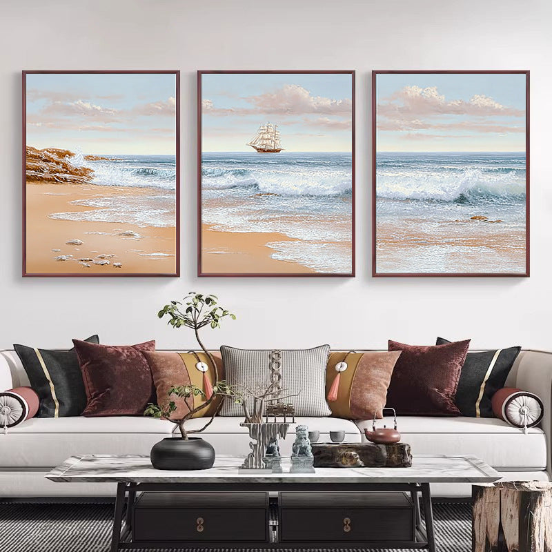 Küsten-Seestück Kunst Triptychon