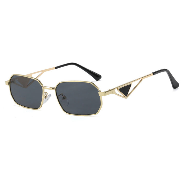 Damen geometrische Luxus-Sonnenbrille mit schmalem Hochglanz-Rahmen Karnz
