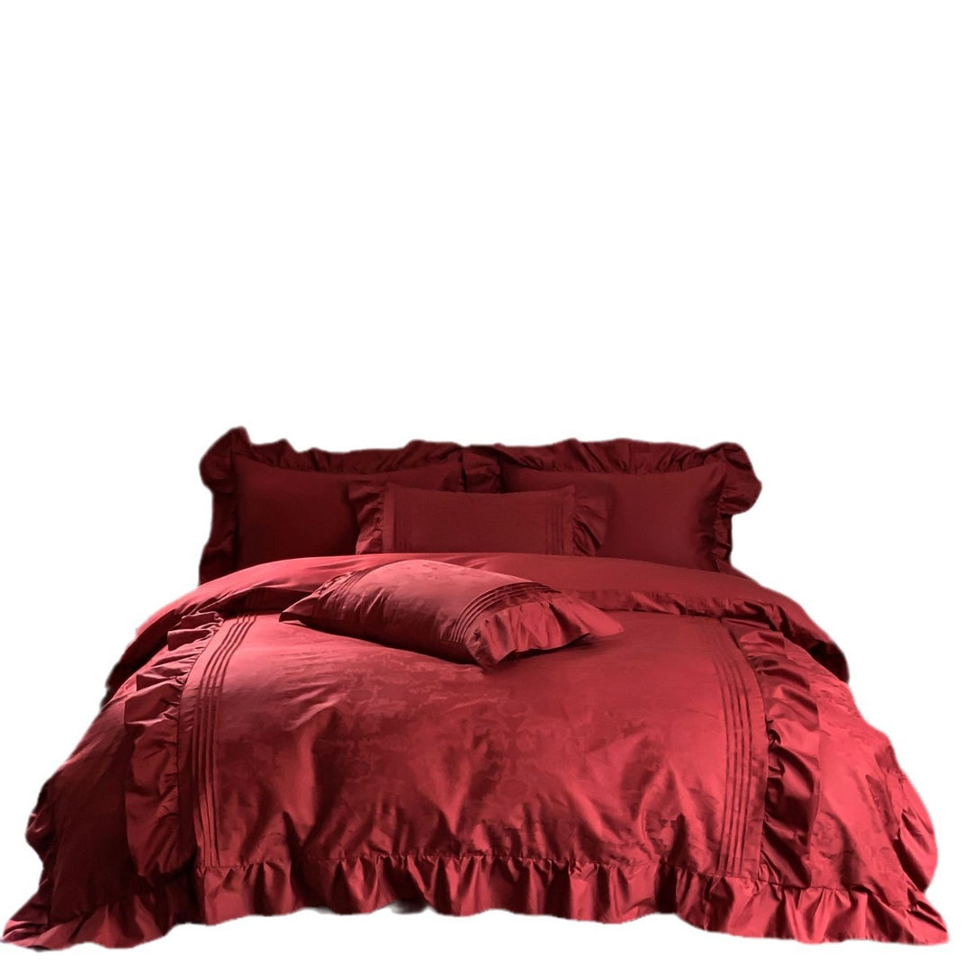 Luxuriöses Bettwäsche-Set aus Satin mit Volant und Jacquard-Detail Karnz