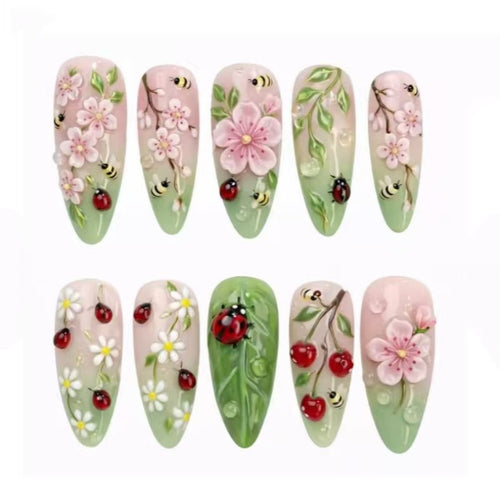 Botanisches Theme Press-On Nagelset Karnz
