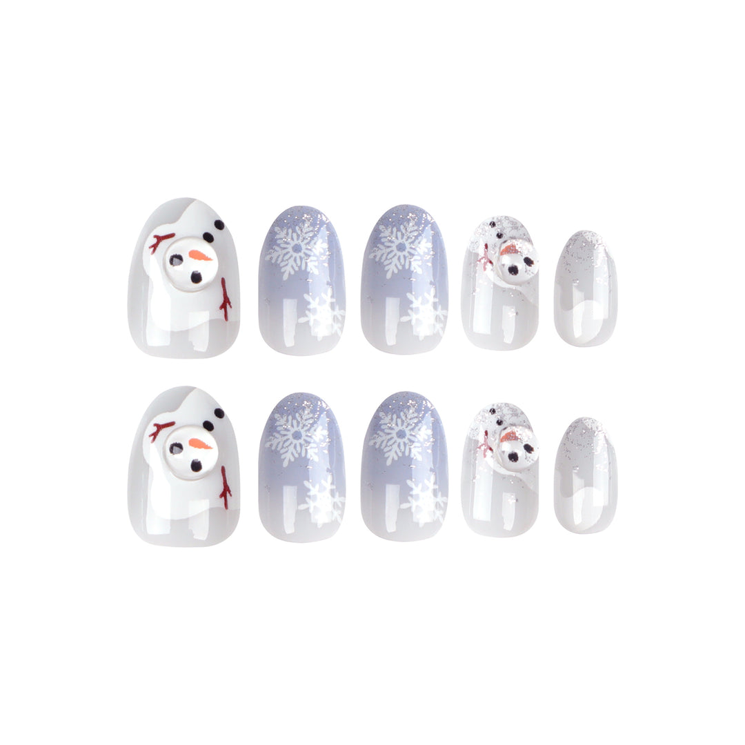 Kunstvolle Winter-Nagelverlängerungen mit Schneemann-Design Karnz