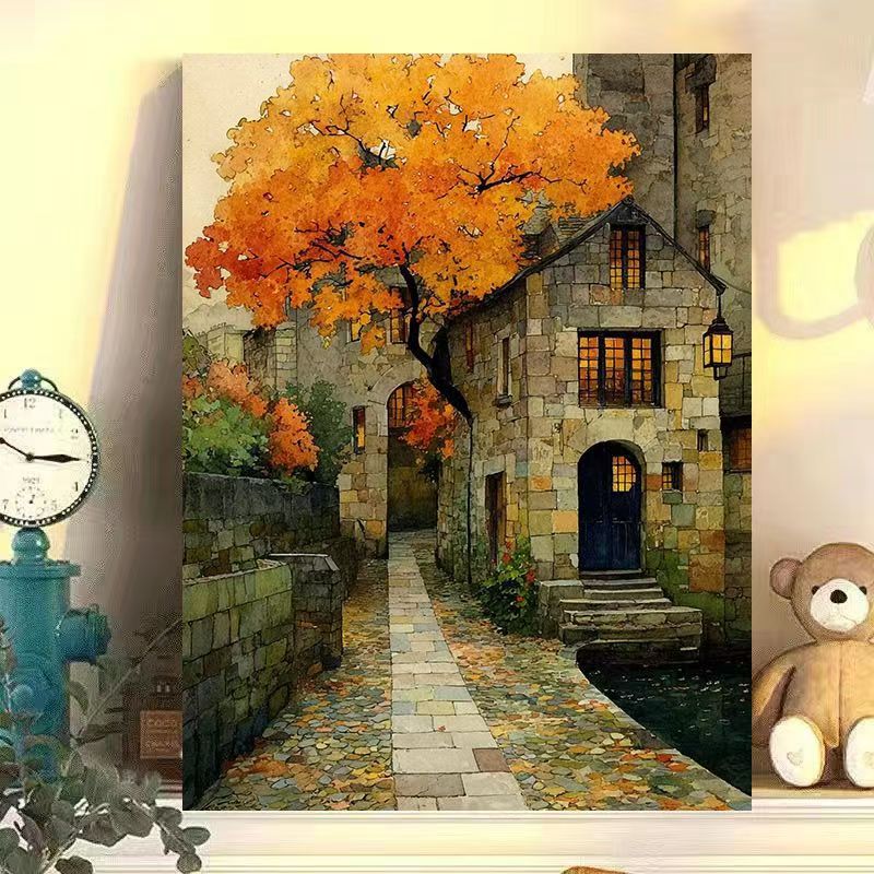 Vintage Europäische Landschaft Leinwand Kunstdruck Karnz