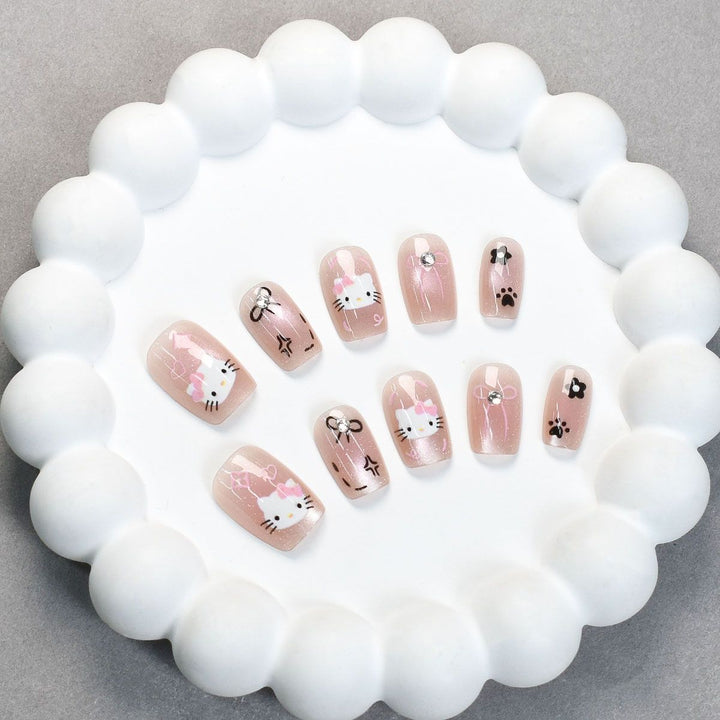 Süßes Hasen-Themen Press-On Nagelkunst Set Karnz